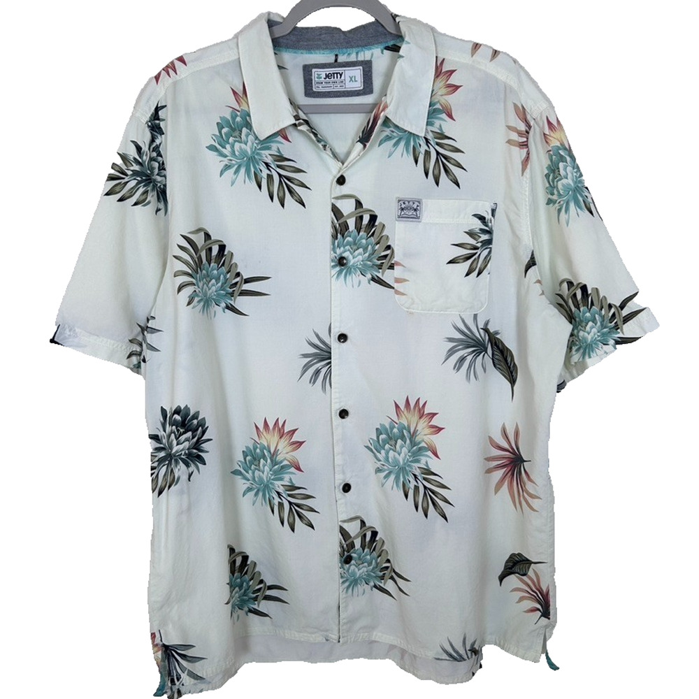 jetty mens xl Dockside Party cotton/viscose floral Hawaiian Style buttonup shirt